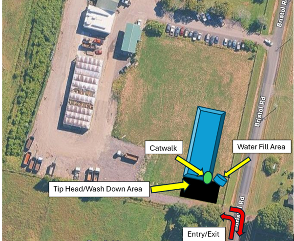 Aerial view of the Hydro Excavation tip site at 8 Bristol Road, Whenuapai